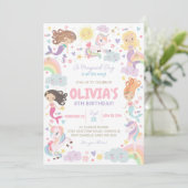 レインボーユニコーンマーメイド誕生日招待状 招待状 (スタンド正面)