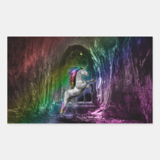 レインボーユニコーンレンタグラルステッカー 長方形シール