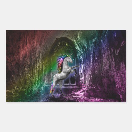 レインボーユニコーンレンタグラルステッカー 長方形シール (正面)