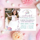 レインボーユニコーン写真誕生日パーティーの招待状 招待状