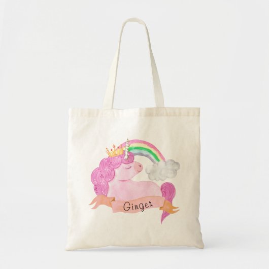 🌈レインボーユニコーン名前をカスタムするキッズエプロン トートバッグ (正面)