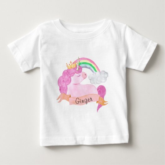 🌈レインボーユニコーン名前をカスタムする ベビーTシャツ (正面)