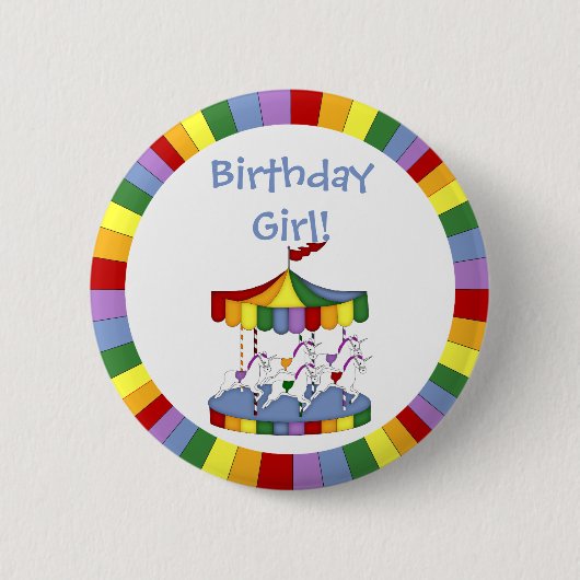 レインボーユニコーン回転木馬誕生日 缶バッジ (正面)