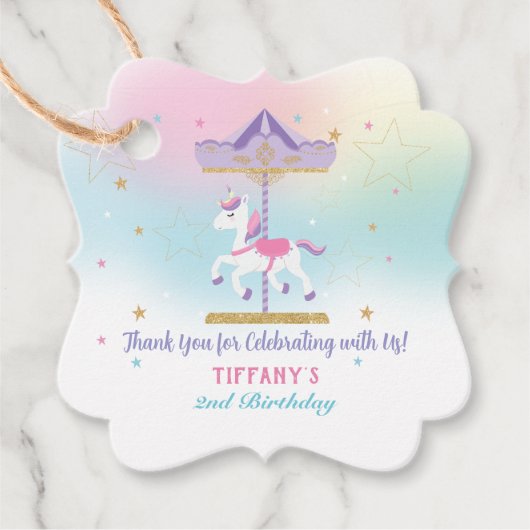 レインボーユニコーン回転木馬1st誕生日金ゴールドグリッター フェイバータグ (正面)