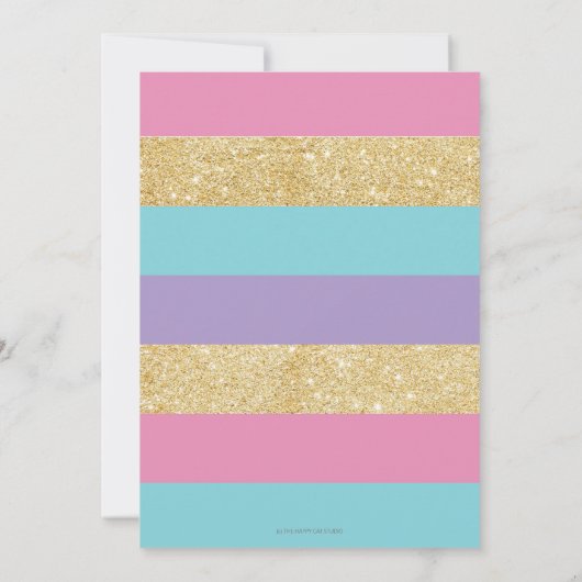 レインボーユニコーン回転木馬1st誕生日金ゴールドグリッター 招待状 (裏面)