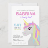 レインボーユニコーン子供の誕生日パーティの招待状 招待状 (正面)