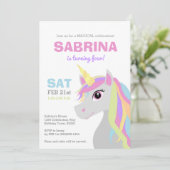 レインボーユニコーン子供の誕生日パーティの招待状 招待状 (スタンド正面)