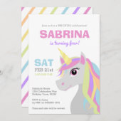 レインボーユニコーン子供の誕生日パーティの招待状 招待状 (正面/裏面)