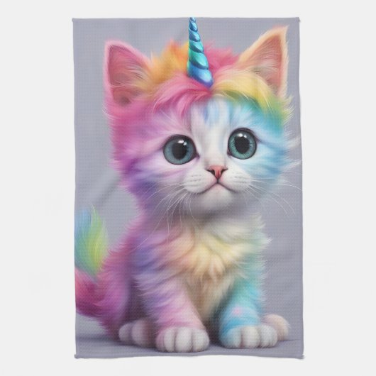 レインボーユニコーン子猫 キッチンタオル (縦)