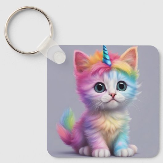 レインボーユニコーン子猫 キーホルダー (正面)
