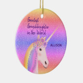 レインボーユニコーン孫娘もっとも偉大名前をカスタムする セラミックオーナメント (右)
