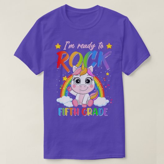 レインボーユニコーン新学期レディトゥロックフィフス Tシャツ (デザイン正面)