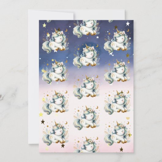 レインボーユニコーン星グラデーション赤ちゃんシャワー 招待状 (裏面)