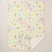 レインボーユニコーン気球パステルモノグラム シェルパブランケット (正面)