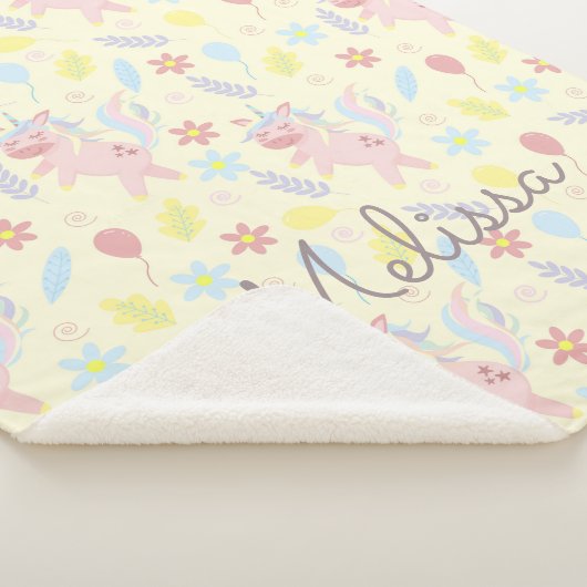 レインボーユニコーン気球パステルモノグラム シェルパブランケット (3/4)