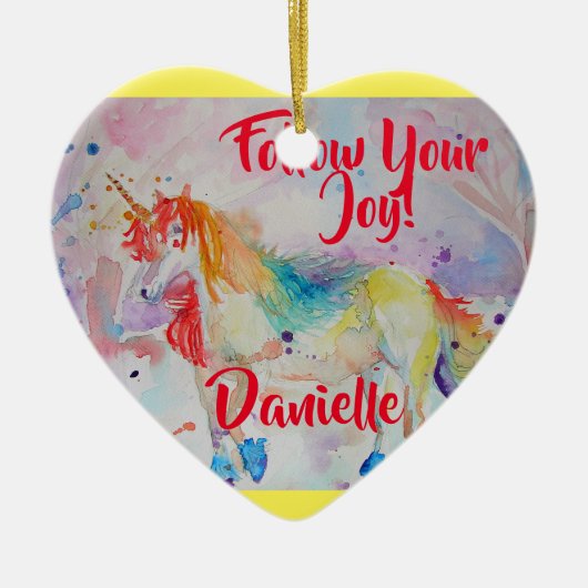 レインボーユニコーン水カラー子供名装飾 セラミックオーナメント (正面)