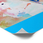 レインボーユニコーン水彩子供名前ポスター ポスター (角)