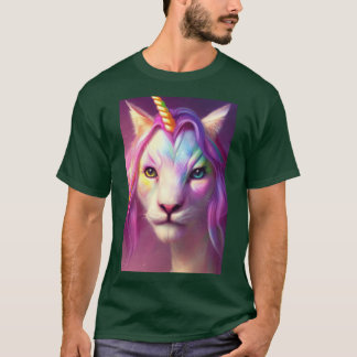 レインボーユニコーン猫友達少年 Tシャツ