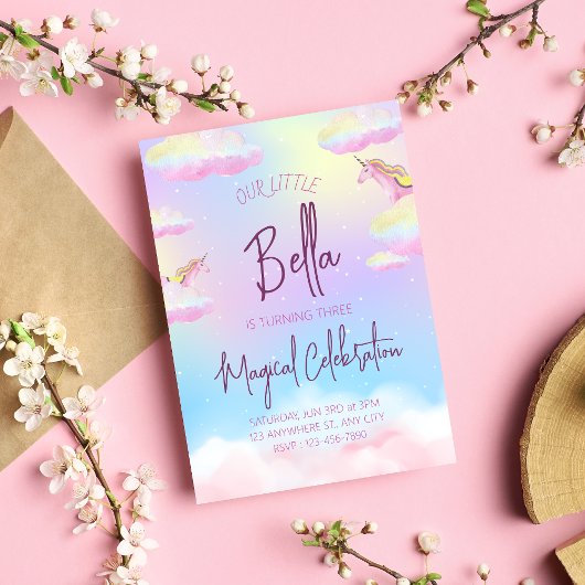 レインボーユニコーン第3バースデーパーティーへの招待 招待状