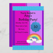 レインボーユニコーン誕生日の招待状 招待状 (正面/裏面)