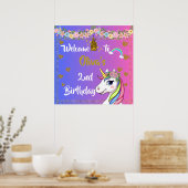 レインボーユニコーン誕生日ウェルカムポスター ポスター (キッチン)