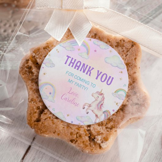 レインボーユニコーン誕生日クラシックラウンドステッカー ラウンドシール