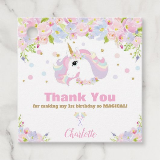 レインボーユニコーン誕生日サンキューオファーギフトラベル フェイバータグ (正面)