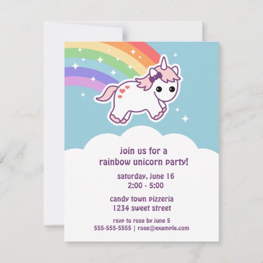 レインボーユニコーン誕生日パーティフォト招待状 招待状 (裏面)