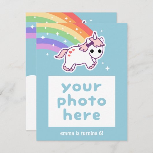 レインボーユニコーン誕生日パーティフォト招待状 招待状 (正面/裏面)