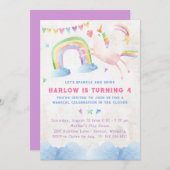 レインボーユニコーン誕生日パーティーへの招待 招待状 (正面/裏面)