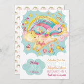 レインボーユニコーン誕生日パーティーへの招待 招待状 (正面/裏面)