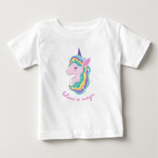 レインボーユニコーン誕生日パーティー ベビーTシャツ (正面)