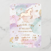 レインボーユニコーン誕生日パーティー 箔招待状 (正面)