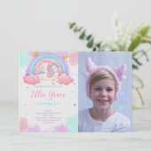 レインボーユニコーン誕生日マジカルユニコーン写真 招待状 (スタンド正面)
