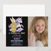 レインボーユニコーン誕生日招待状と写真 招待状 (正面/裏面)