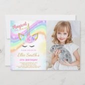 レインボーユニコーン誕生日招待状と写真 招待状 (正面)