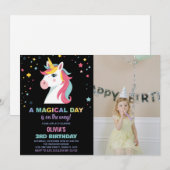 レインボーユニコーン誕生日招待状と写真 招待状 (正面/裏面)