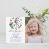 レインボーユニコーン誕生日招待状写真 招待状 (スタンド正面)