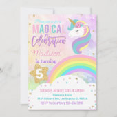 レインボーユニコーン誕生日招待状編集可能ユニコ 招待状 (正面)