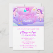 レインボーユニコーン誕生日招待状10thピンク 招待状 (正面)