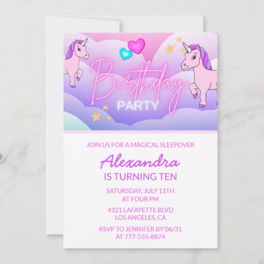 レインボーユニコーン誕生日招待状10thピンク 招待状 (正面)