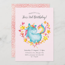 レインボーユニコーン誕生日招待状 子供へ