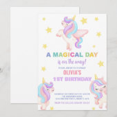 レインボーユニコーン誕生日招待状 招待状 (正面/裏面)