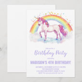レインボーユニコーン誕生日招待状 招待状 (正面/裏面)