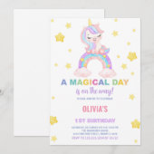 レインボーユニコーン誕生日招待状 招待状 (正面/裏面)