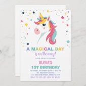 レインボーユニコーン誕生日招待状 招待状 (正面/裏面)