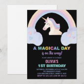 レインボーユニコーン誕生日招待状 招待状 (正面/裏面)