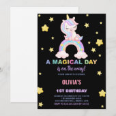 レインボーユニコーン誕生日招待状 招待状 (正面/裏面)