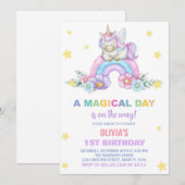 レインボーユニコーン誕生日招待状 招待状 (正面/裏面)