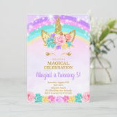 レインボーユニコーン誕生日招待状 招待状 (スタンド正面)